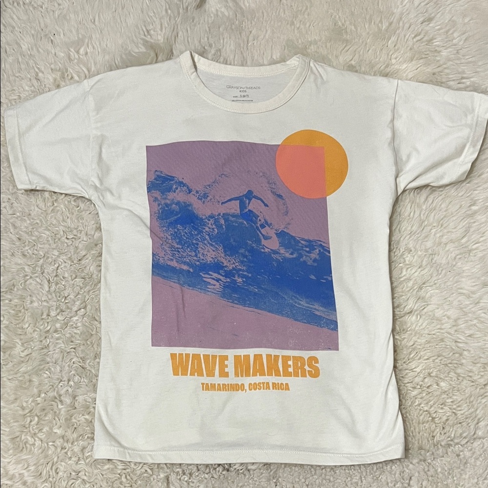 White Graphic Boys T-Shirt with Surf Print 6-7 Yrs